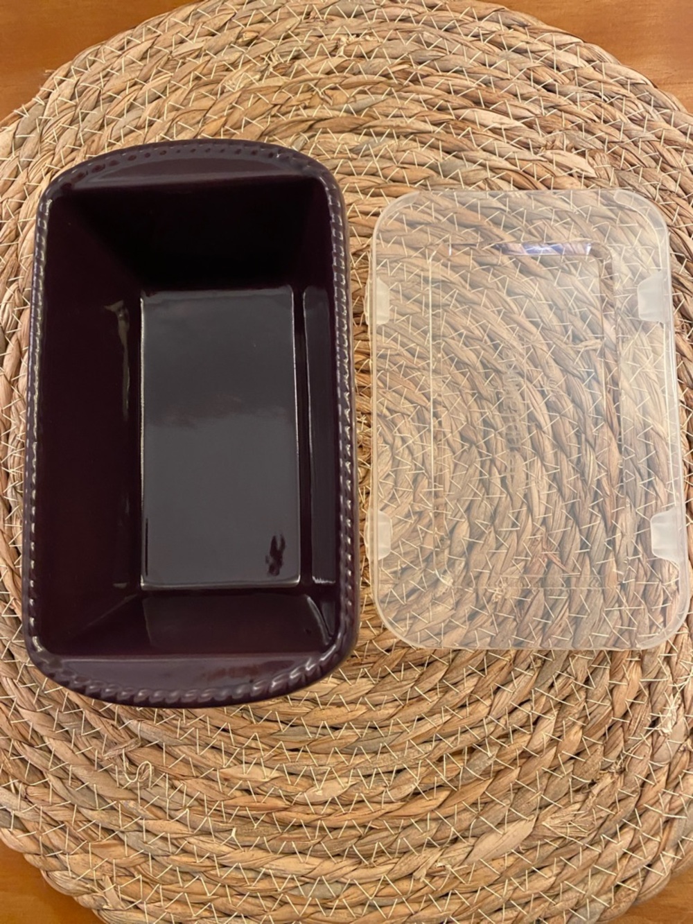 Temptations Plaid Mini 12 oz. Loaf Pan With Lid Plum Pink Green Gold - Picture 4 of 10